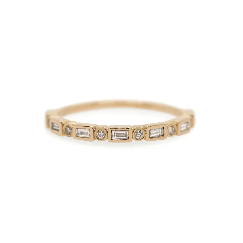 Engraved rings for women-Rects and Rounds Natural Diamond Ring in 14K Yellow Gold