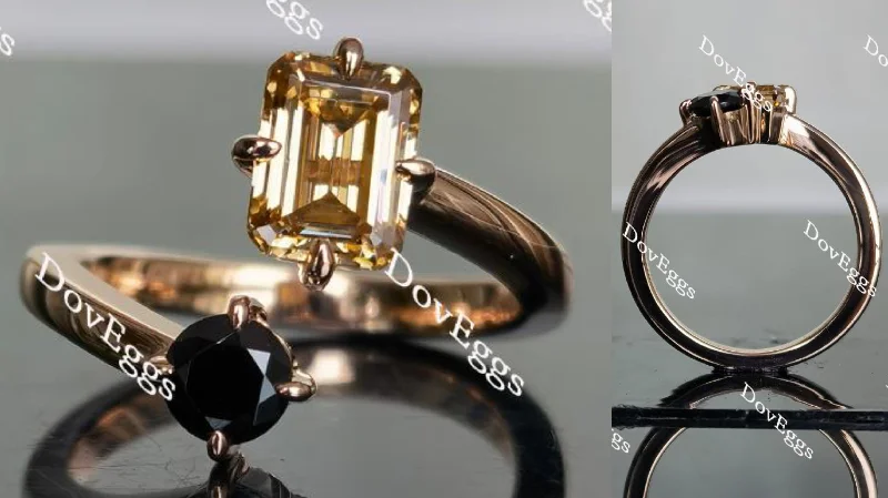 Birthstone rings for women-Doveggs two stones curved band emerald-round moissanite & colored gem ring