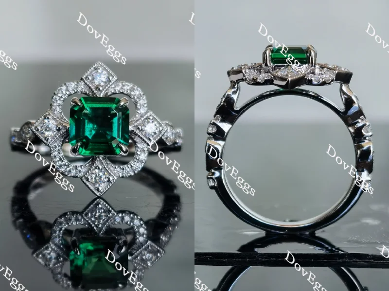 Luxury diamond rings for women-The aviator's flower Asscher shape zambia emerald colored gem ring