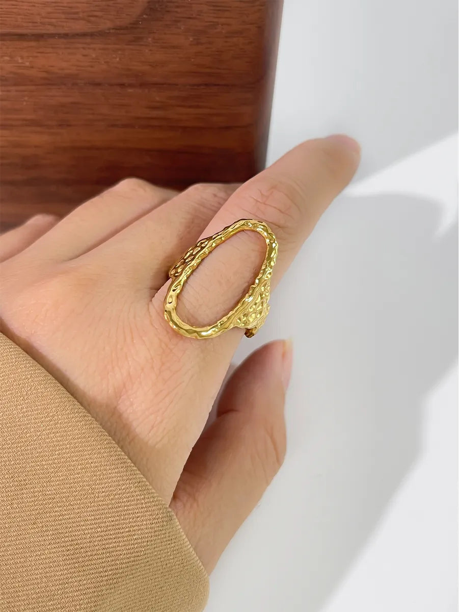 Oval rings for women-Vintage Style Oval Stainless Steel Plating Hollow Out 18k Gold Plated Open Rings