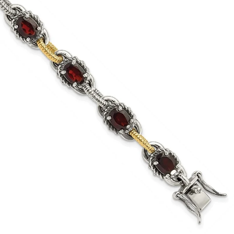 Ladies Bangles White -Curata 925 Sterling Silver Box Catch Closure With 14k 9.05Garnet 7.75inch Bracelet