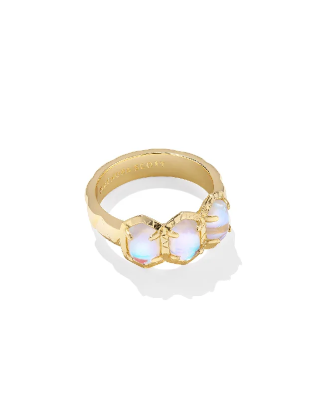 Unique wedding rings for women-Daphne Band Ring in Gold & Dichroic Glass