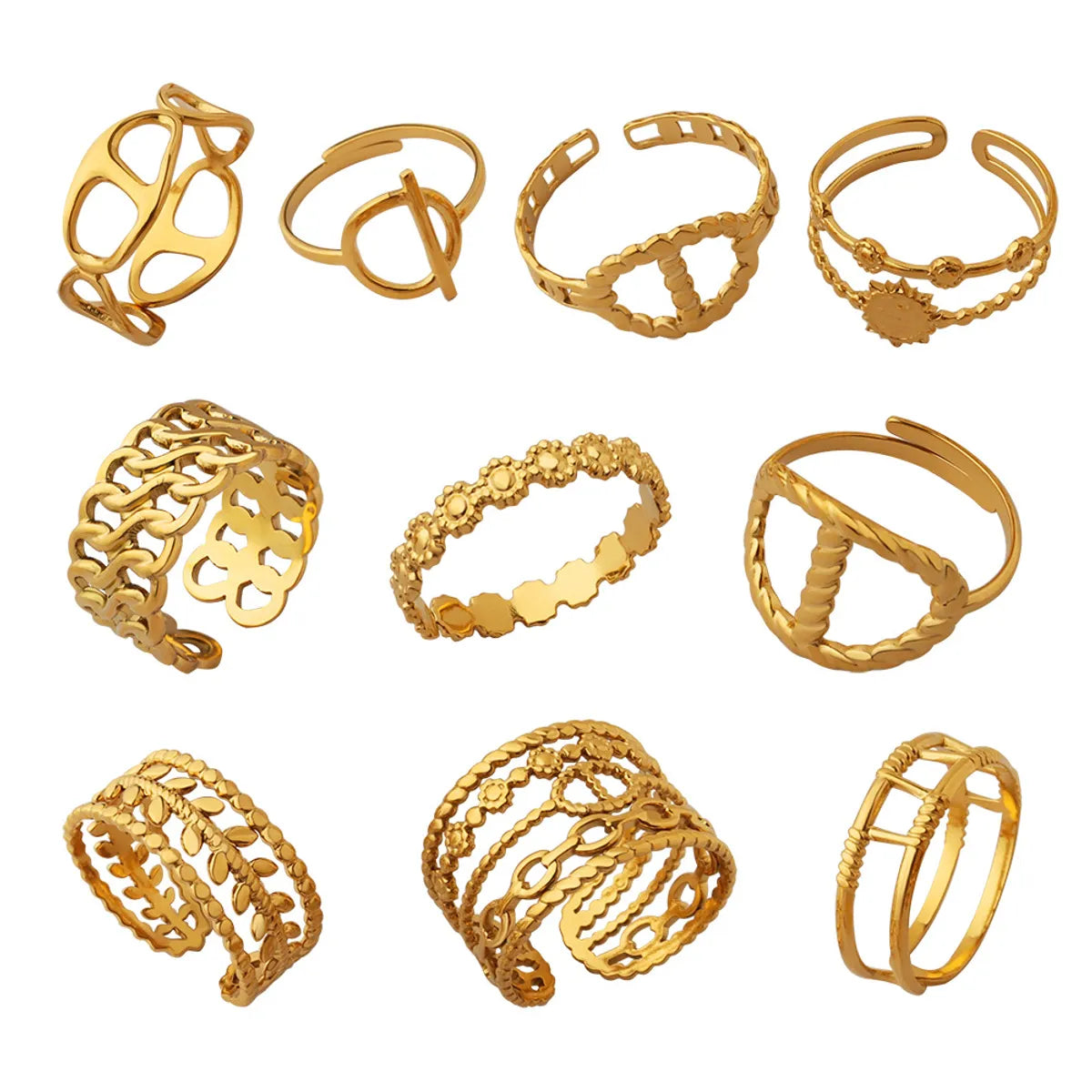 Chunky gold rings for women-Fashion Leaf Titanium Steel Open Ring Plating Stainless Steel Rings