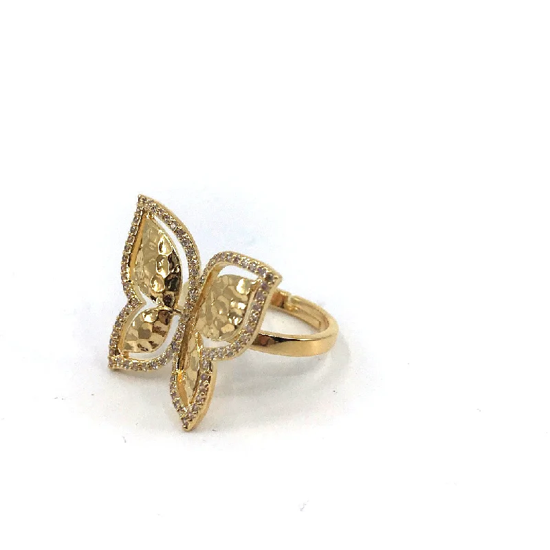 Trendy gemstone rings for women-Gold Plated CZ Butterfly Ring