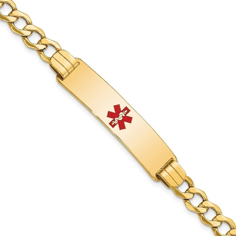 Ladies Bangles Initial -Curata 14k Yellow Gold 5.9mm Engravable Medical Red Enamel Curb Link ID Bracelet