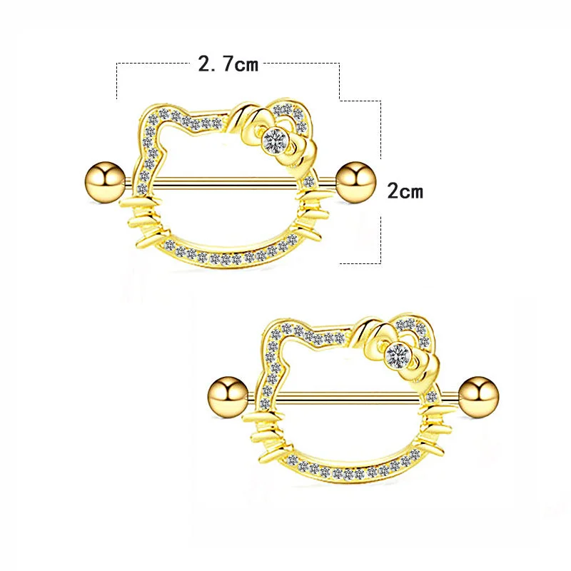 Wide rings for women-Cartoon Style Cute Vacation Cat Stainless Steel Plating Inlay Rhinestones Gold Plated Chest Ring