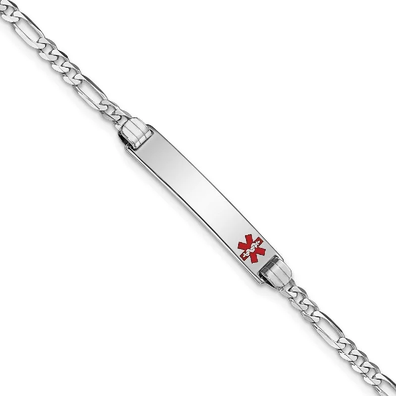 Ladies Bangles Geometric -Curata 5.2mm 14k White Gold Engravable Medical Red Enamel Figaro Link ID Bracelet