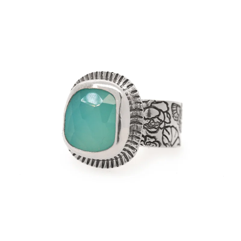 Statement rings for women-Chalcedony Boutique Stamped Ring in Sterling Silver, Size 10