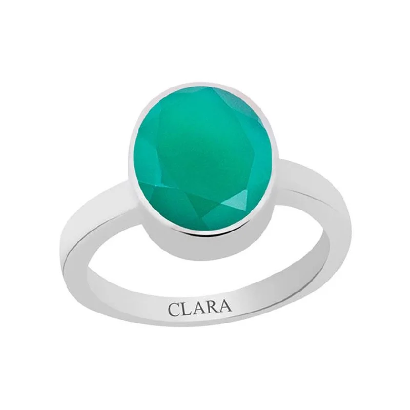 Colored gemstone rings for women-Certified Green Onyx Haqiq Elegant Silver Ring 3cts or 3.25ratti