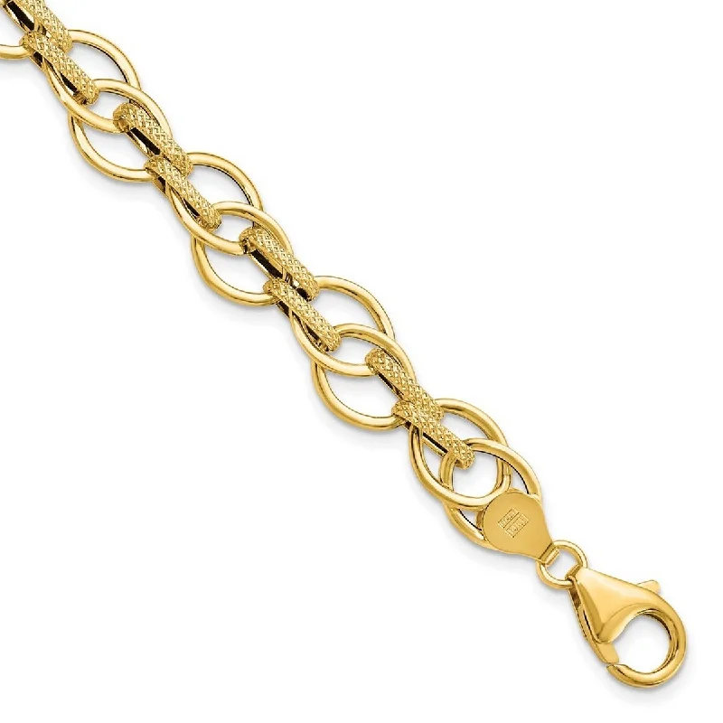 Ladies Bangles Flower -Curata 11mm 14k Yellow Gold Polished and Textured Fancy Link Bracelet 7.5 Inch