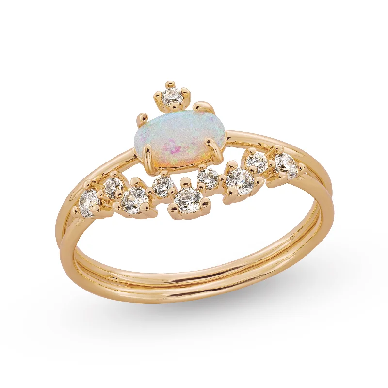 Colored gold rings for women-Aura Opal CZ Crown Ring