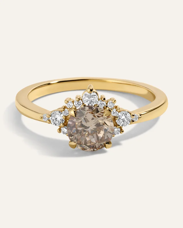 Simple solitaire rings for women-Champagne And White Snowflake Ring