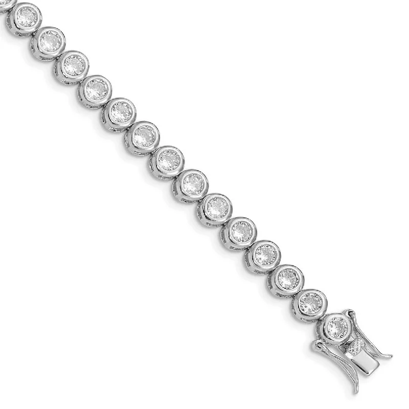 Ladies Bangles Thick -Curata 925 Sterling Silver Polished Open back Safety bar Box Catch Closure CZ Cubic Zirconia Simulated Diamond Bracelet 7.25