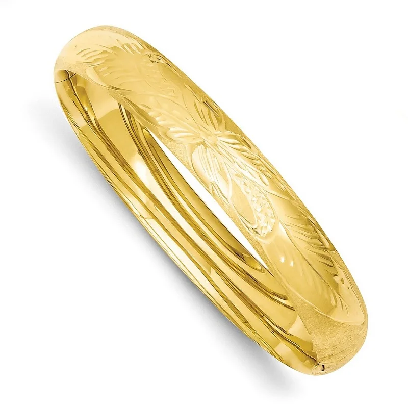 Ladies Bangles Party Wear -Curata 14k Yellow Gold 10mm Florentine Engraved Hinged Stackable Bangle Bracelet