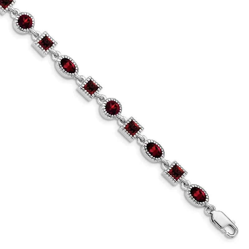 Ladies Bangles White Gold -Curata 925 Sterling Silver Textured Polished Garnet Bracelet 7 Inch Lobster Claw