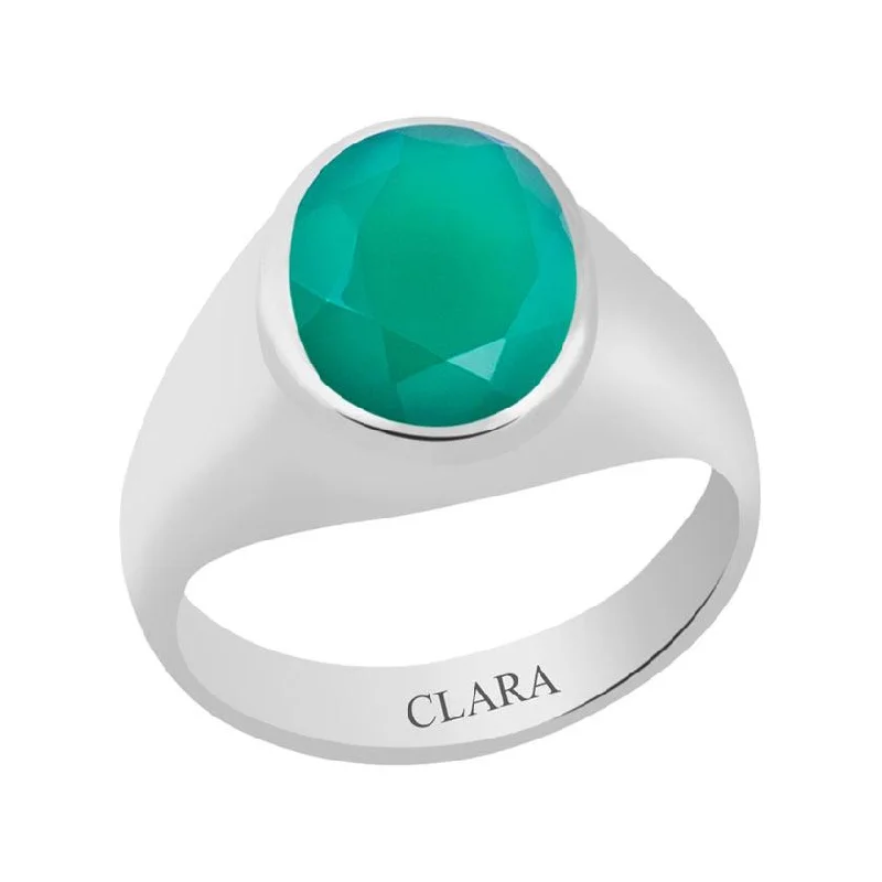 Wedding rings with diamonds for women-Certified Green Onyx Haqiq Bold Silver Ring 3.9cts or 4.25ratti