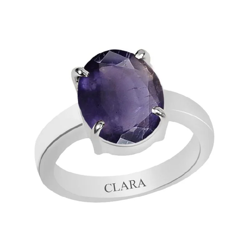 Sapphire rings for women-Certified Iolite Neeli Prongs Silver Ring 4.8cts or 5.25ratti