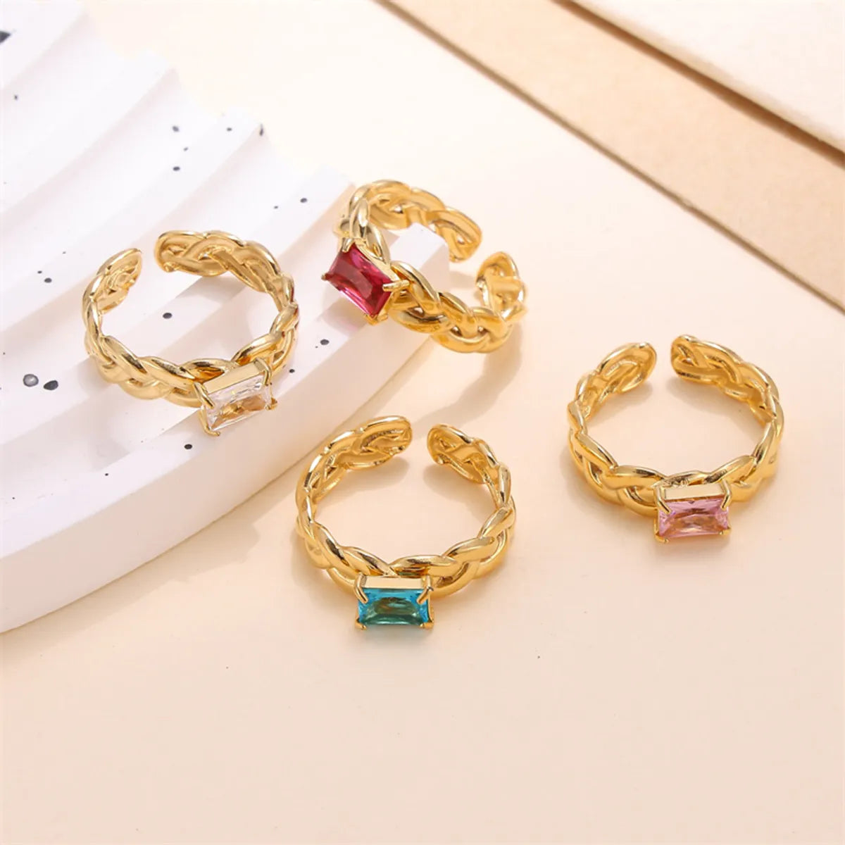 Sapphire rings for women-Elegant Solid Color Stainless Steel Plating Inlay Zircon 18k Gold Plated Open Rings