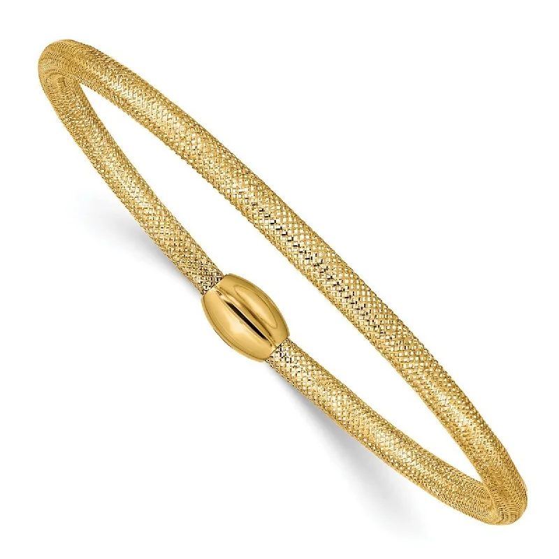 Ladies Bangles Engraved -Curata 14k Yellow Gold Stretch Mesh Bracelet