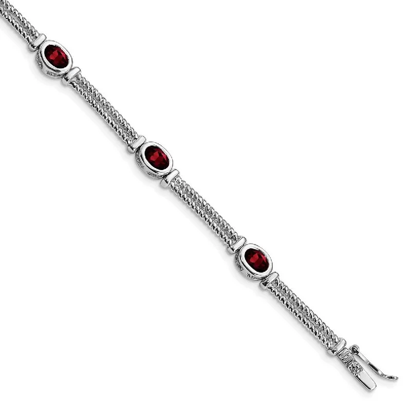 Ladies Bangles Sapphire -Curata 925 Sterling Silver Polished Box Catch Closure Garnet Bracelet 7 Inch Box Clasp