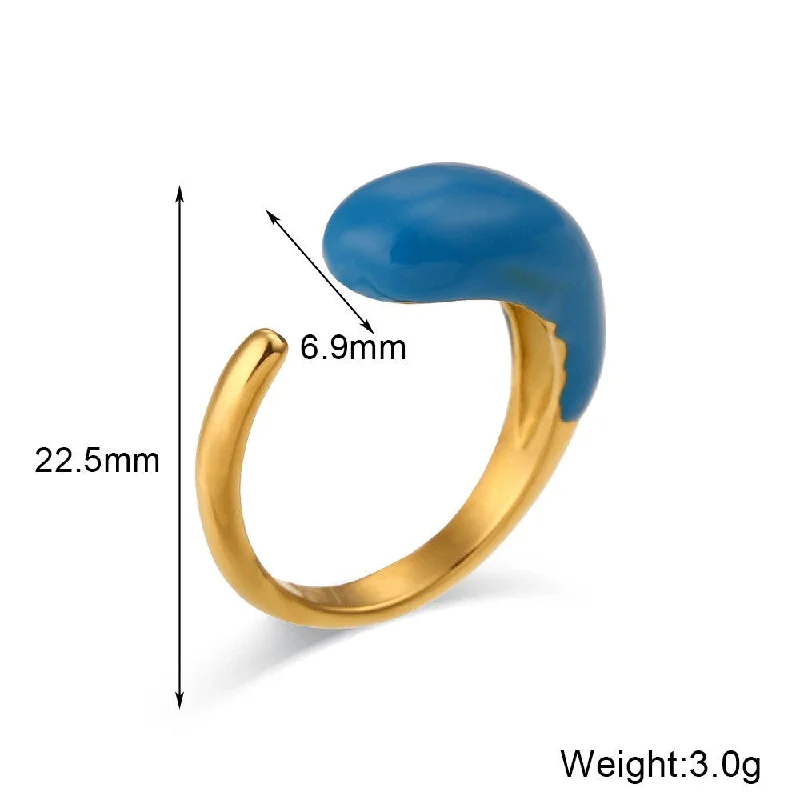 Two-End Drop Oil Ring-Gold-Picture Fog Blue