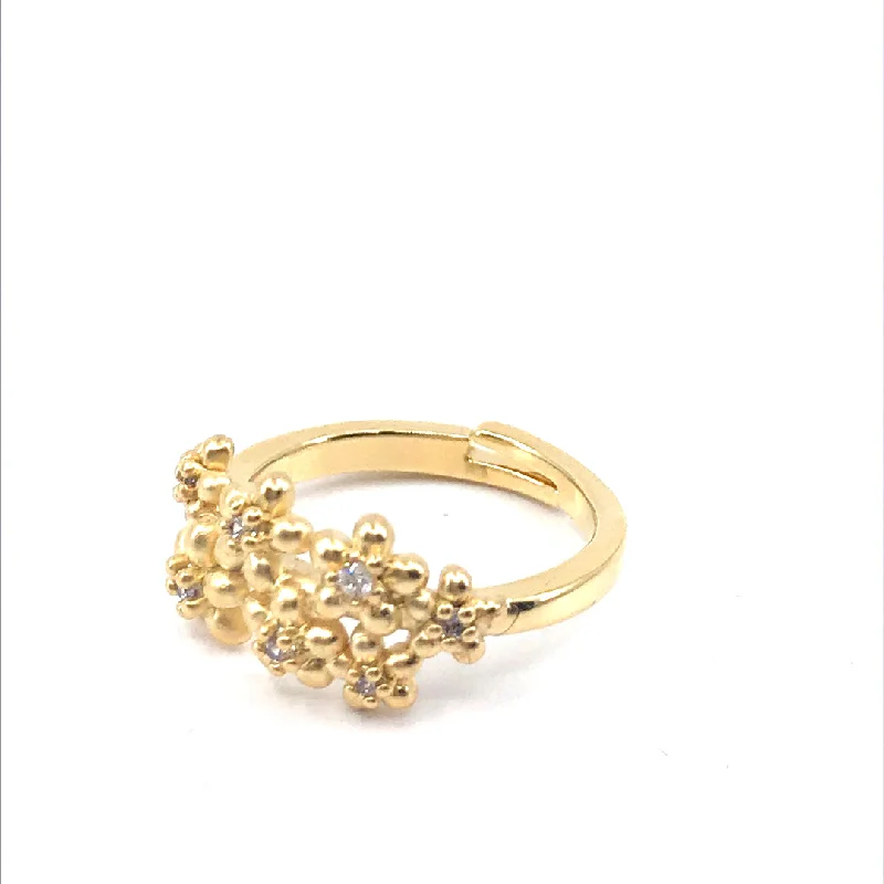 Classic rings for women-Gold Plated Flowers CZ Ring