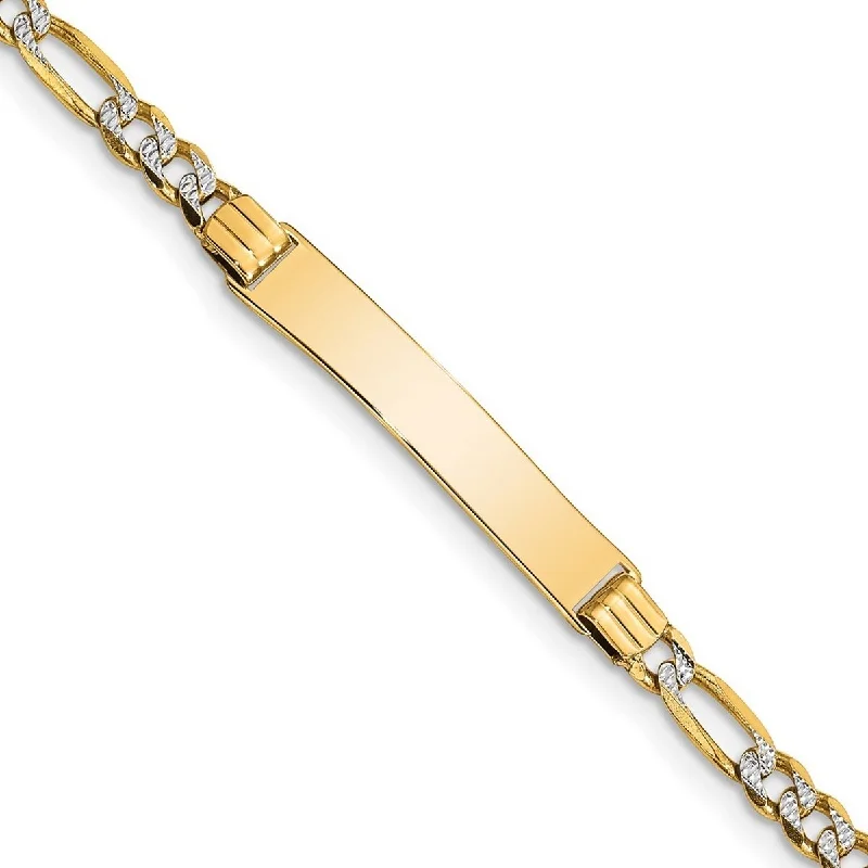 Ladies Bangles Diamond -Curata 14k Yellow Gold Polished Engravable Lobster Claw Closure 6 Inch Pave Figaro Link ID for boys or girls bracelet - Lobster