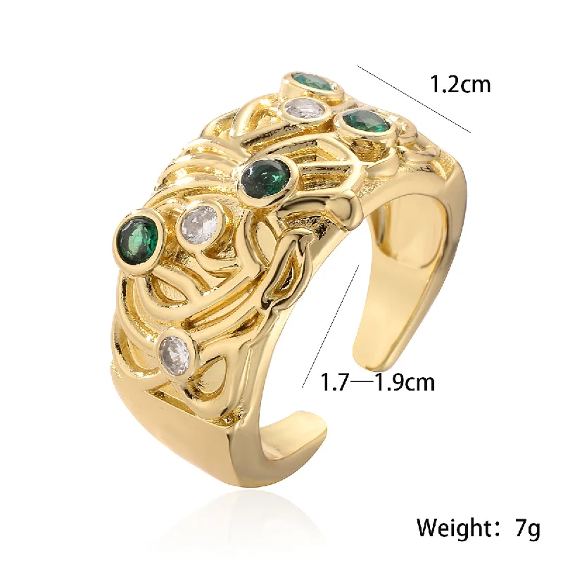 Adjustable rings for women-Vintage Style Punk Simple Style Oval Copper 18k Gold Plated Zircon Open Rings In Bulk