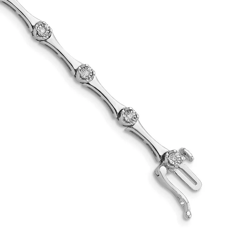 Ladies Bangles Smooth -Curata 925 Sterling Silver Polished Box Catch Closure Rhodium Plated Diamond Bracelet