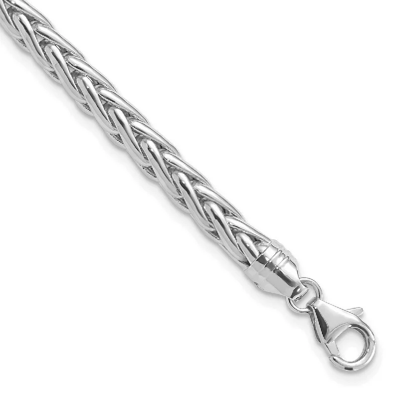 Ladies Bangles Luxury -Curata 14k White Gold Hollow Fancy Lobster Closure Polished Wheat Chain Bracelet 8.5 Inch