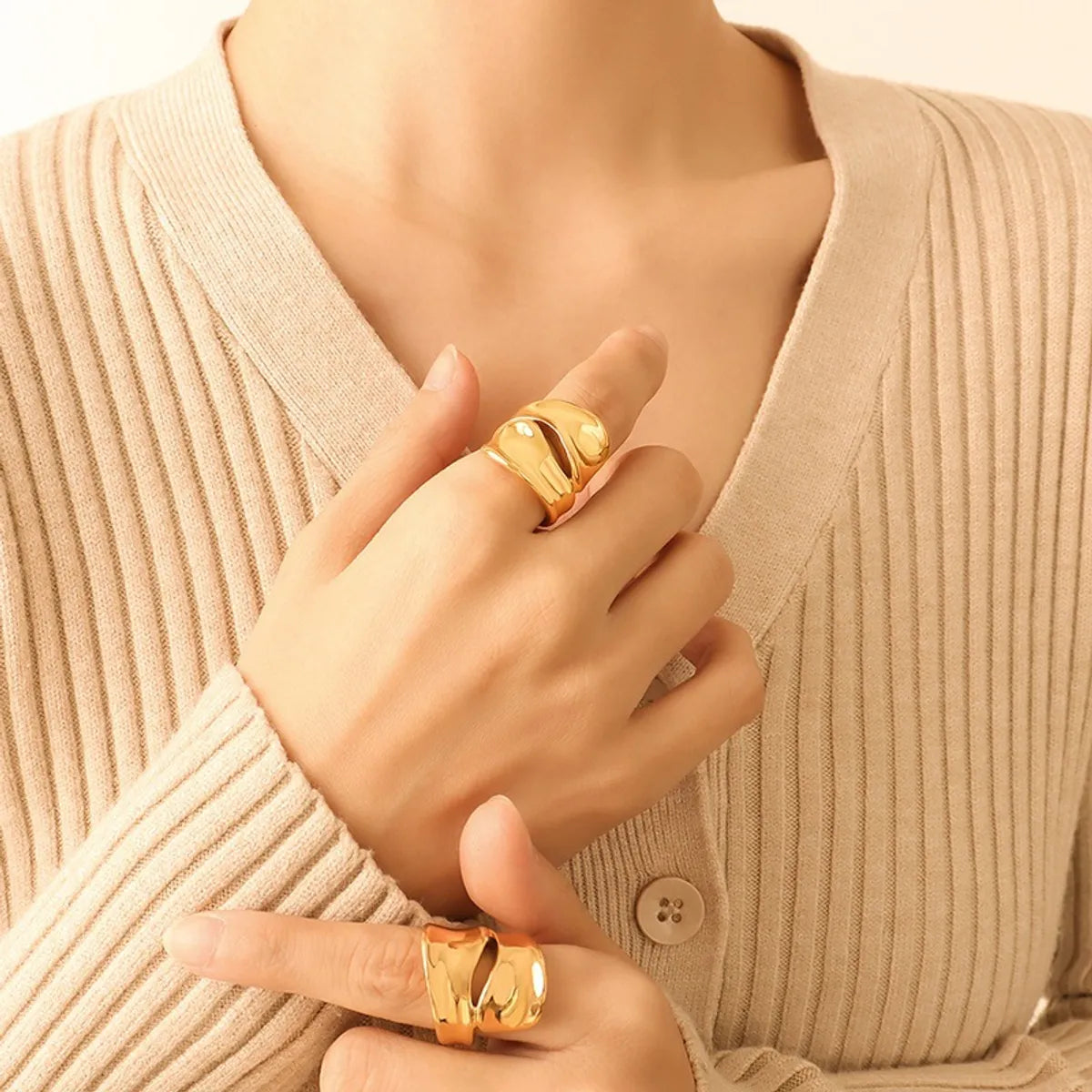 Simple gold rings for women-Fashion Irregular Solid Color Titanium Steel Plating Hollow Out 18k Gold Plated Rings