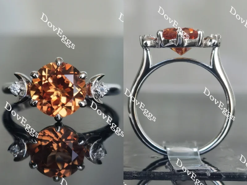 Custom gemstone rings for women-Doveggs half moon three-stone colored moissanite & colored gem ring