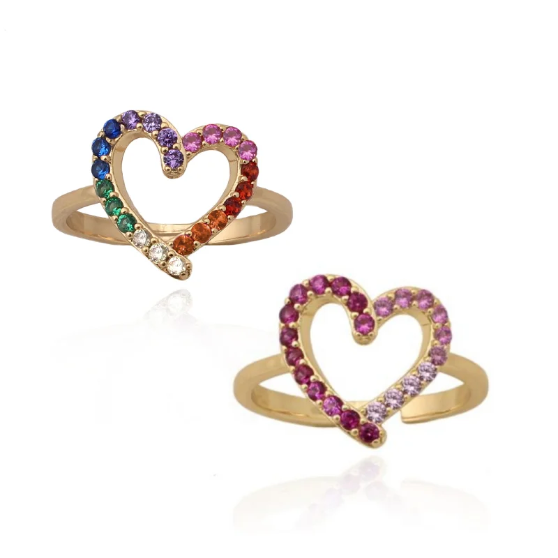 Luxury diamond rings for women-Rainbow Heart Ring