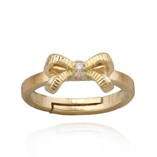 Simple gold rings for women-Gold Plated Ribbon Bow Ring