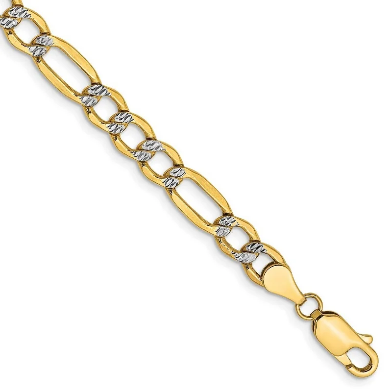 Ladies Bangles Red -Curata 14k Yellow Gold Solid Lobster Claw Closure 4.5mm Pave Curb Chain Bracelet