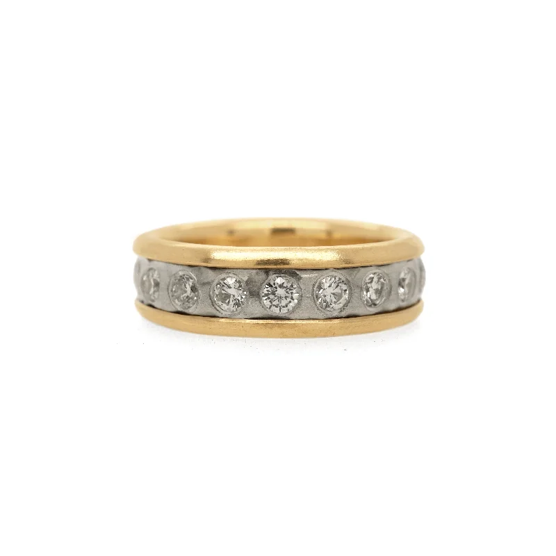 Custom rings for women-Rolled Edge Diamond Eternity Ring in 14K Yellow Gold and 14K Palladium White Gold