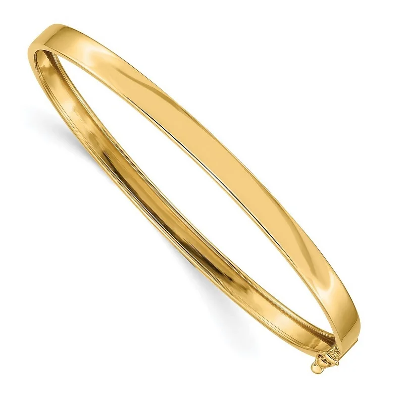 Ladies Bangles Elegant -Curata 14k Yellow Gold Oval Solid Polished Safety clasp Flexible Bangle Bracelet