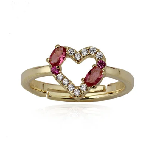 Rose gold engagement rings for women-Double Stone Heart Ring