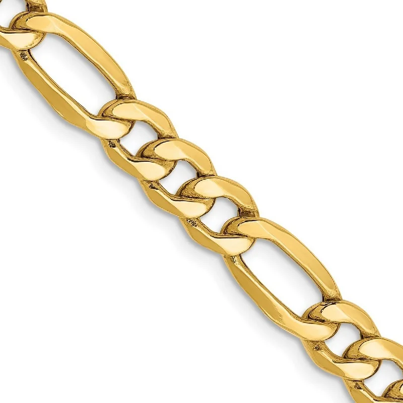 Ladies Bangles Gift -Curata 10k Yellow Gold Polished 6.6mm Semi Solid Figaro Chain Bracelet