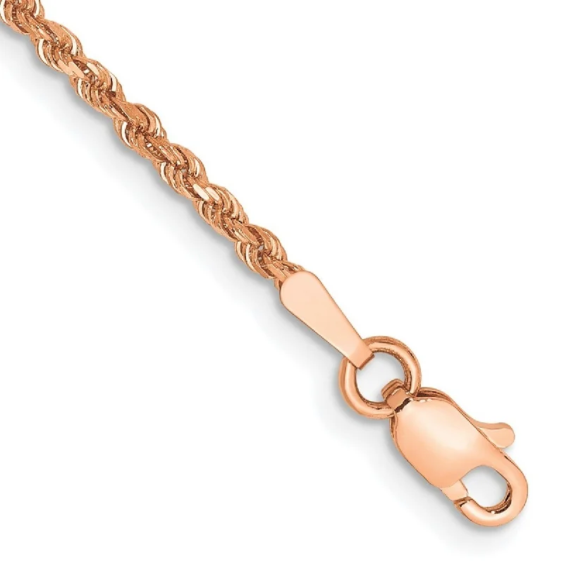 Ladies Bangles Sparkly -Curata 14k Rose Gold 1.75mm Sparkle Cut Rope With Lobster Clasp Chain Bracelet