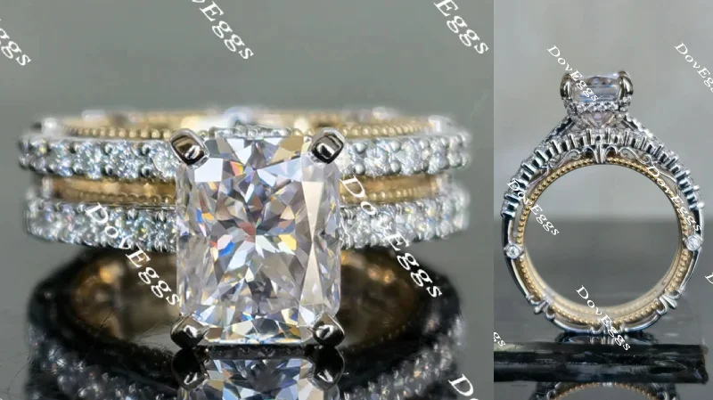 Silver and gold rings for women-Doveggs Radiant Vintage/Antique Moissanite Ring