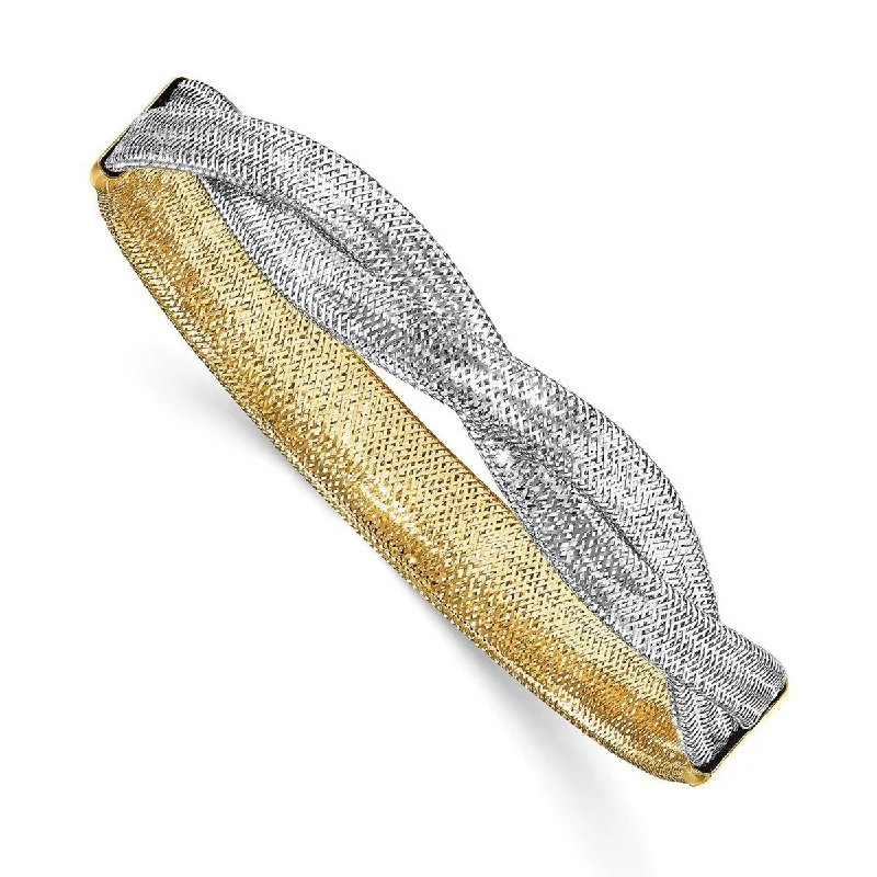 Ladies Bangles Shiny -Curata 14k and White Rhodium Mesh Reversible Stretch Bracelet