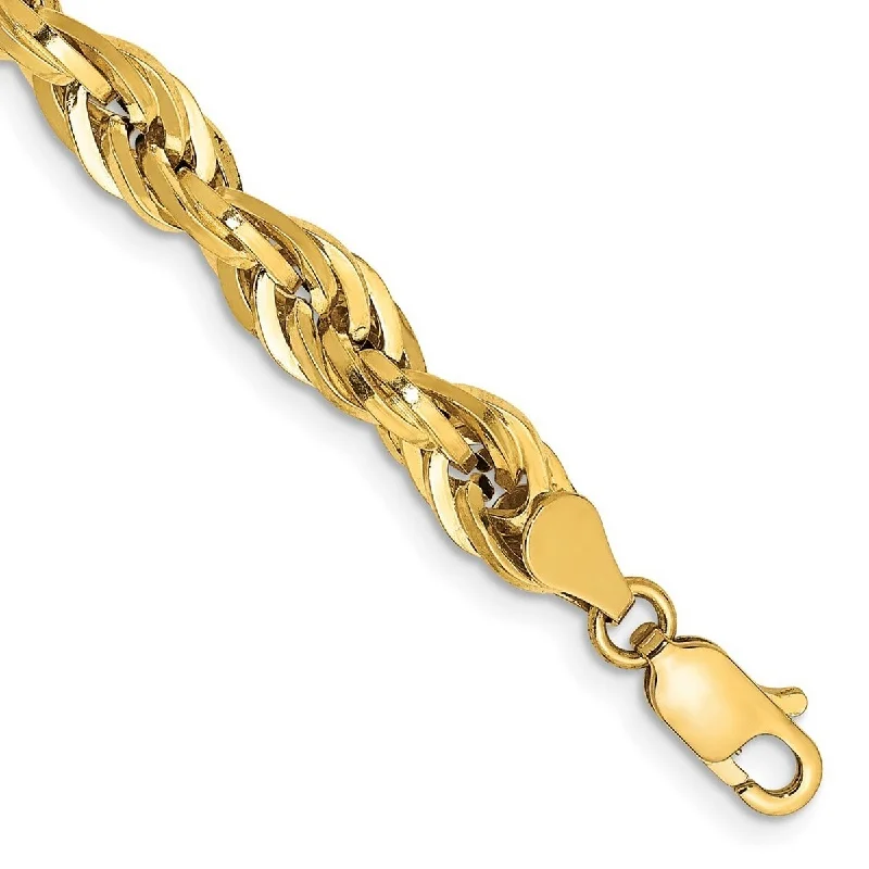 Ladies Bangles Enamel -Curata 10k Yellow Gold 5.4mm Semi solid Rope Chain Bracelet 8 Inch