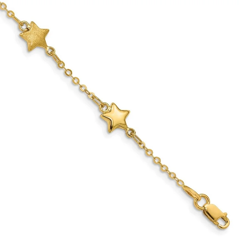 Ladies Bangles Name -Curata 14k Brushed and Polished Stars Bracelet 7 Inch