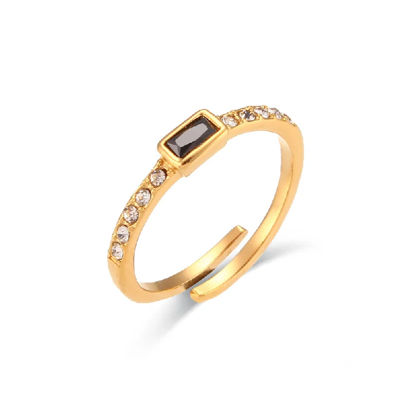 Adjustable Zircon Open Ring-Gold-Black Diamond