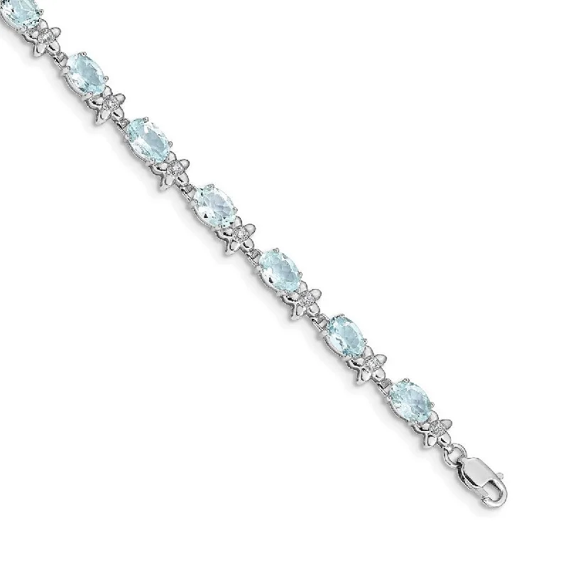 Ladies Bangles New Arrival -Curata 5mm 14k White Gold Floral Diamond Aquamarine Bracelet