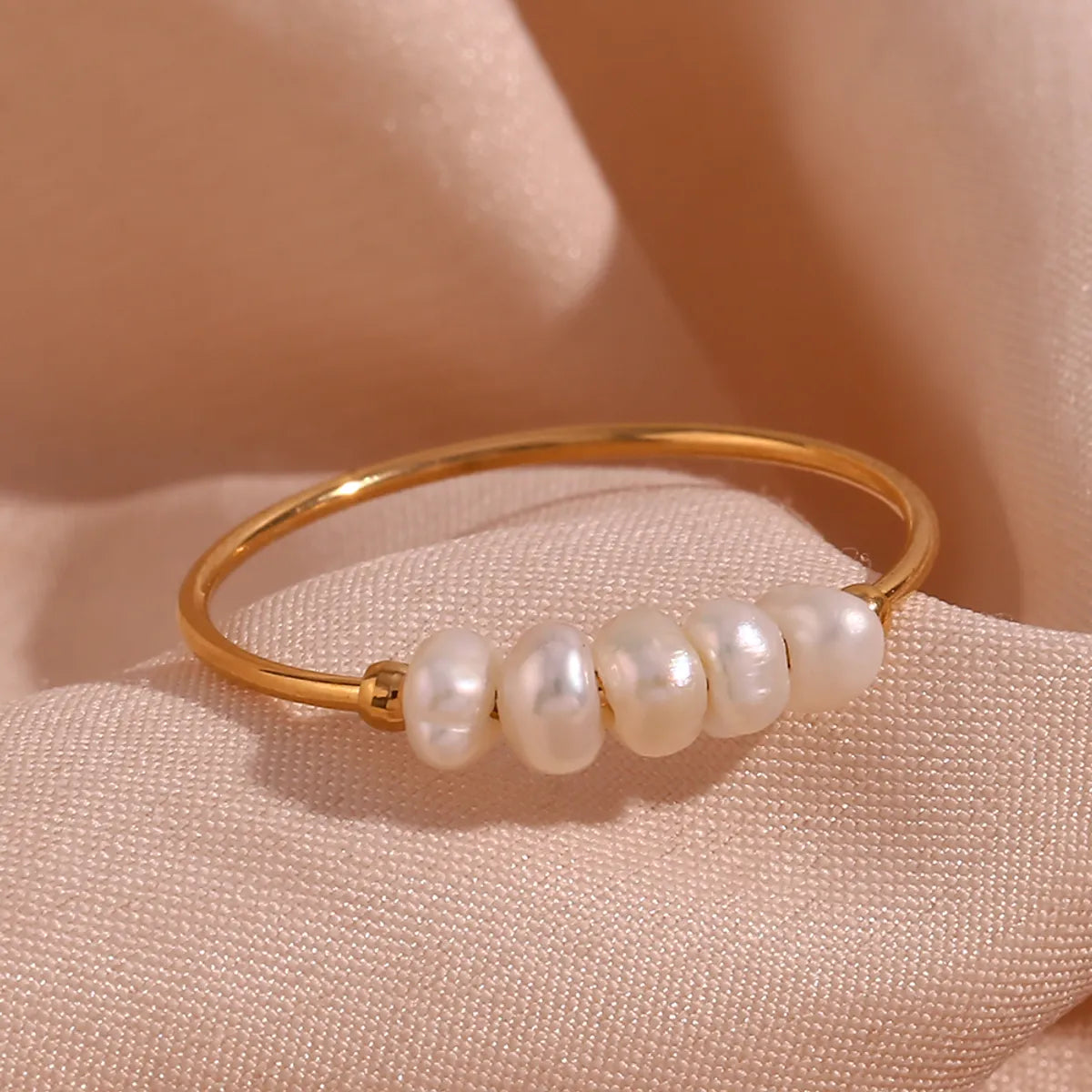 Gold rings for women-304 Stainless Steel Freshwater Pearl 18K Gold Plated Simple Style Beaded Plating Solid Color Rings