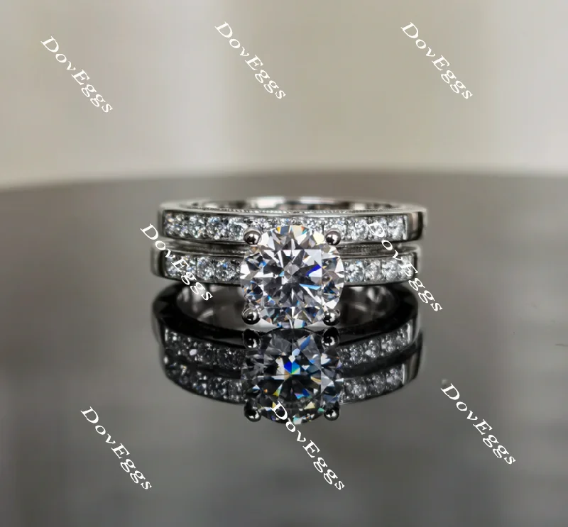 Birthstone engagement rings for women-Doveggs round vintage moissanite bridal set (2 rings)