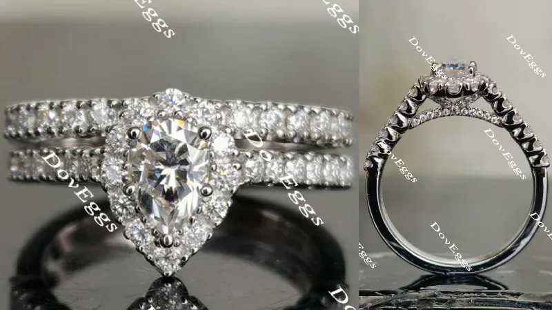 Engagement rings for women-The Laurelelle halo moissanite bridal set (2 rings)