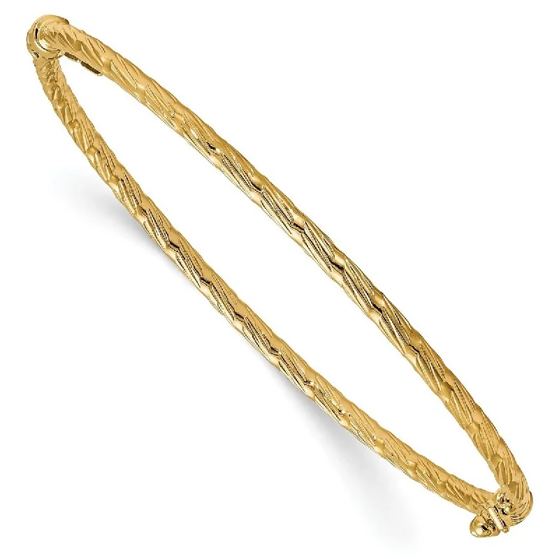 Ladies Bangles Closed -Curata 14k Yellow Gold Textured Hinged Cuff Stackable Bangle Bracelet